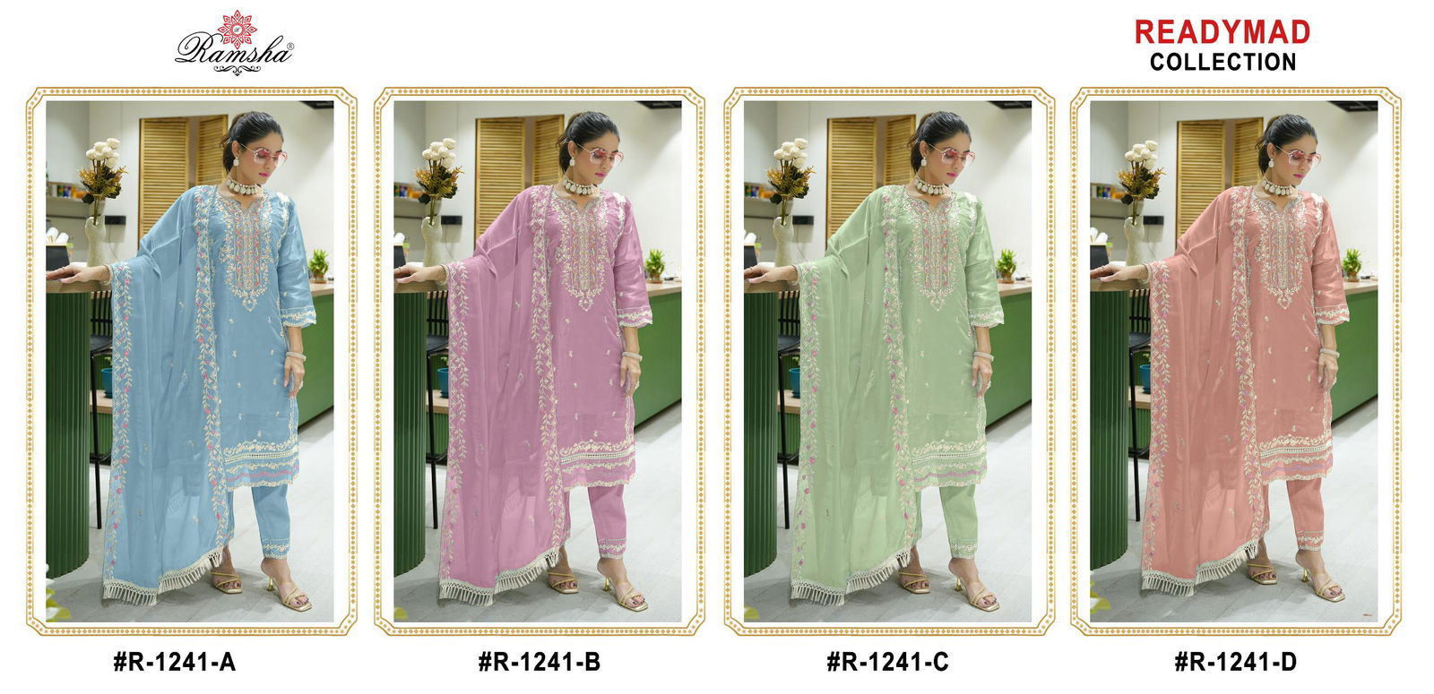 R 1241 Nx By Ramsha Jimi Chu Pakistani Surat Readymade Suits Wholesale Market